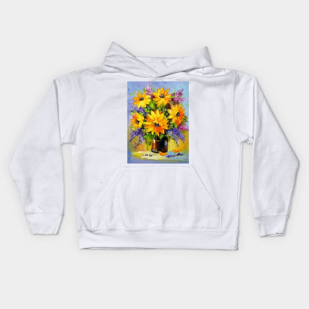 Bouquet of sunflowers Kids Hoodie by OLHADARCHUKART